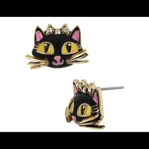 Betsey Johnson Antique Gold-Tone Cat Stud Earrings